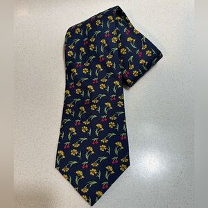 Hermes Floral Cherry Navy Men’s Silk Tie Vintage